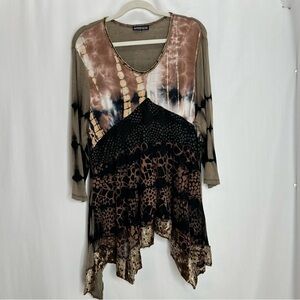 Pyra Collection blouse size XL burnout velvet Whimsygoth fairy asymmetrical hem